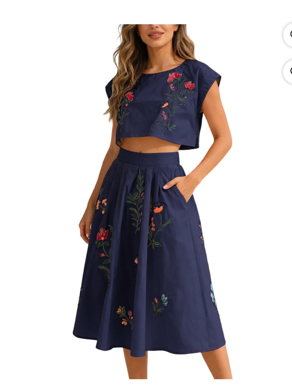 Navy Floral Two-Piece Crop Top & Maxi Skirt Set - Picture 2 of 12